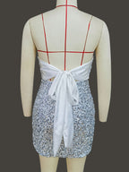 Sequin Bodycon Mini Dress With Sweetheart Neck And Bow Back For Parties 2026