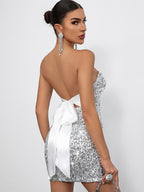 Sequin Bodycon Mini Dress With Sweetheart Neck And Bow Back For Parties 2026