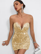 Sequin Bodycon Mini Dress With Sweetheart Neck And Bow Back For Parties 2026