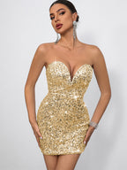 Sequin Bodycon Mini Dress With Sweetheart Neck And Bow Back For Parties 2026