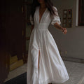 Casual Solid Buckle V Neck A Line Dresses