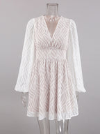 Jacquard Mini Dress With V-Neck And Long Sleeves For Summer 2026