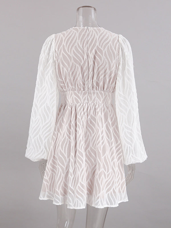 Jacquard Mini Dress With V-Neck And Long Sleeves For Summer 2026