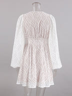Jacquard Mini Dress With V-Neck And Long Sleeves For Summer 2026