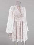 Jacquard Mini Dress With V-Neck And Long Sleeves For Summer 2026