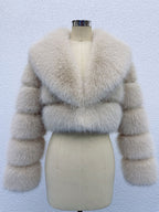 Faux Fur Crop Jacket With Layered Sleeves And Lapel Design For Winter 2026