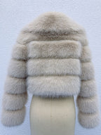 Faux Fur Crop Jacket With Layered Sleeves And Lapel Design For Winter 2026