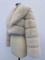 Faux Fur Crop Jacket With Layered Sleeves And Lapel Design For Winter 2026