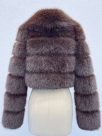 Faux Fur Crop Jacket With Layered Sleeves And Lapel Design For Winter 2026