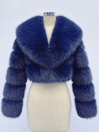 Faux Fur Crop Jacket With Layered Sleeves And Lapel Design For Winter 2026