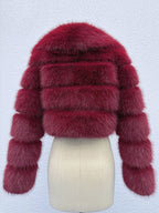 Faux Fur Crop Jacket With Layered Sleeves And Lapel Design For Winter 2026