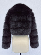Faux Fur Crop Jacket With Layered Sleeves And Lapel Design For Winter 2026