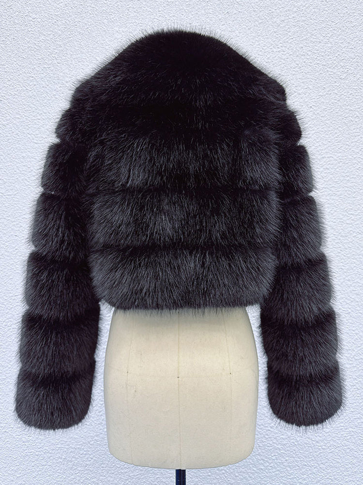 Faux Fur Crop Jacket With Layered Sleeves And Lapel Design For Winter 2026