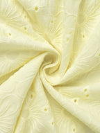 Yellow Eyelet Mini Dress With V-Neck And Puff Sleeves For Summer 2026