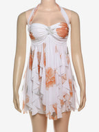 Starfish Halter Neck Mini Dress for Women - Fairycore Ruched Ruffle Hem Chiffon Flowy Party Dress - Summer Beach 2026