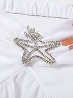 Starfish Halter Neck Mini Dress for Women - Fairycore Ruched Ruffle Hem Chiffon Flowy Party Dress - Summer Beach 2026