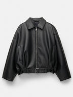 Oversized Faux Leather Bomber Jacket With Belt For Autumn 2026