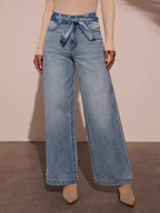 Wide Leg Jeans With Bow Belt In Blue For Autumn 2026