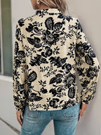 Vintage Floral Print Pleated Blouse Front With Long Sleeves For Autumn 2026