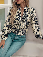 Vintage Floral Print Pleated Blouse Front With Long Sleeves For Autumn 2026
