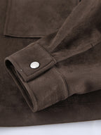 Brown Suede Cropped Zip-up Jacket With Pockets For Women 2026