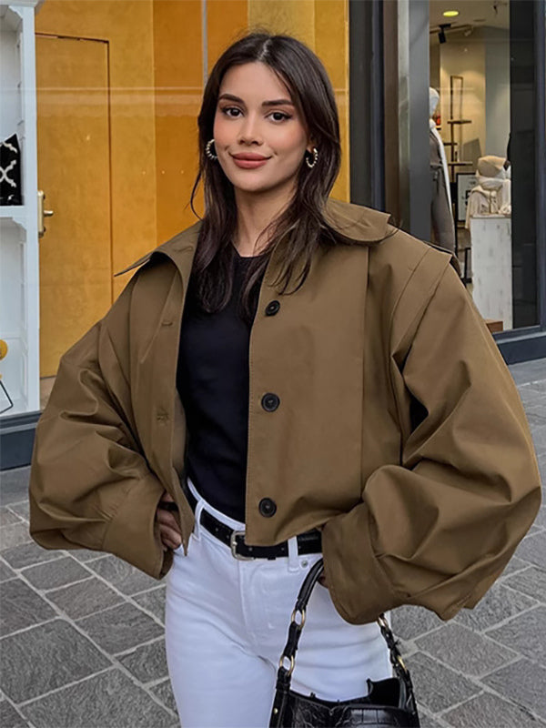 Stand Collar Cropped Jacket For Women 2026