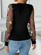 Floral Embroidered V-Neck Long Sleeves Blouse For Women 2026