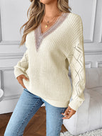 Elegant V-Neck Long Sleeves Sweater Pullovers For Women 2026