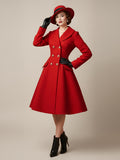 Vintage A-line Double-breasted Woolen Flared Midi Coat For Women 2026
