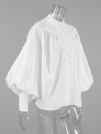 Vintage Puff Sleeve Blouse With Stand-Up Collar In Autumn For Women 2026