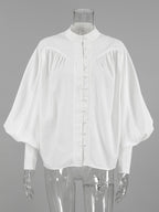 Vintage Puff Sleeve Blouse With Stand-Up Collar In Autumn For Women 2026