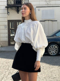 Vintage Puff Sleeve Blouse With Stand-Up Collar In Autumn For Women 2026