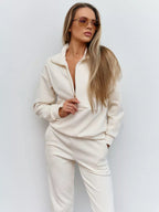 Textured Half-Zip Sweater And Joggers Set For Women 2026