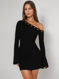 Asymmetric Shoulder Bodycon Mini Dress For Women 2026