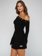 Asymmetric Shoulder Bodycon Mini Dress For Women 2026