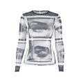 Long sleeve abstract crewneck mesh top  | Festival Outfits Women