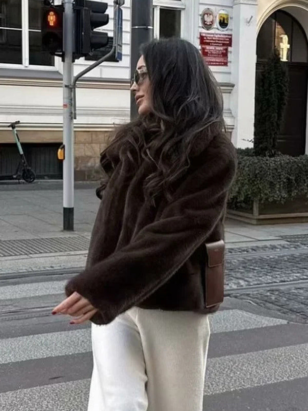 Eco-friendly Faux Fur Jacket With Classic Lapel For Women 2026