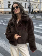 Eco-friendly Faux Fur Jacket With Classic Lapel For Women 2026