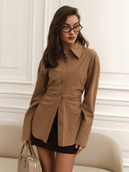 Ruched Long Sleeve Shirt With Unique Waist Detail For Women 2026