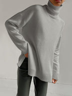 Oversized Turtleneck Pullover Sweater With Side Slits For Women 2026