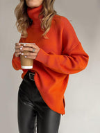 Oversized Turtleneck Pullover Sweater With Side Slits For Women 2026