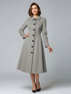 Woolen A-Line Midi Coat With Shirt Collar For Women 2026