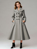Vintage Double-Breasted A-line Woolen Coat With Shawl Collar For Women 2026