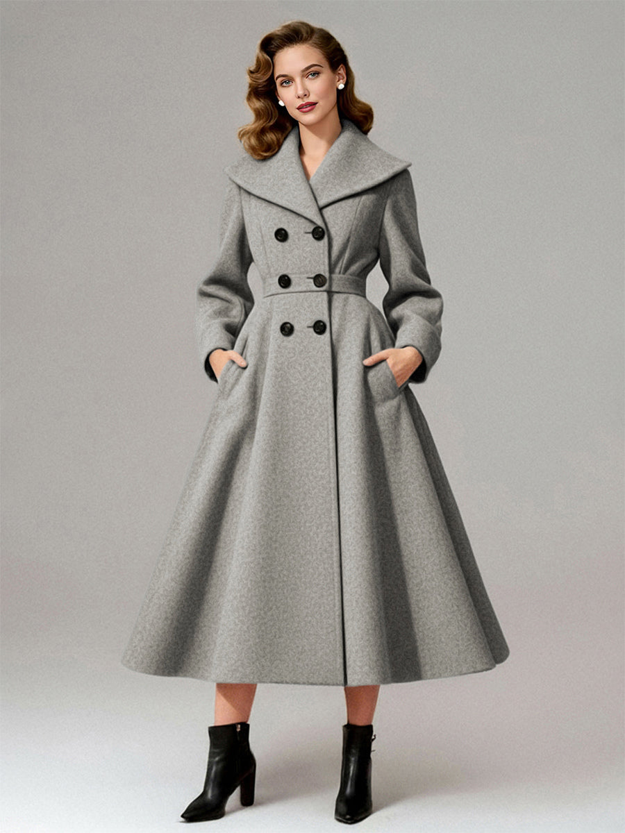 Vintage Double-Breasted A-line Woolen Coat With Shawl Collar For Women 2026