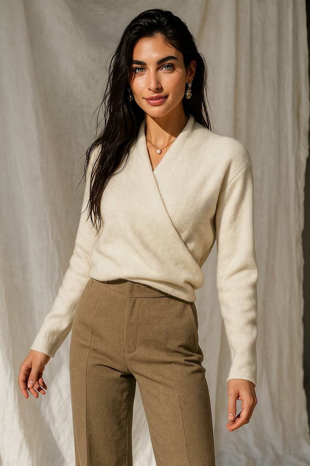 | Women's Winter Wrap V Neck Knit Sweater