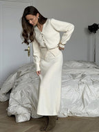 V-Neck Cardigan And Long Skirt Knit 2-Piece Co-ord Set For Women 2026