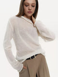 Long Sleeve See-through Knit Tops For Women 2026