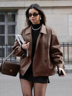 Faux Leather Relaxed Fit Retro Jacket For Women 2026