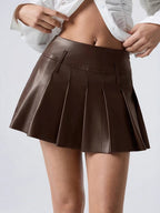 Faux Leather Pleated Mini Skirt For Women 2026