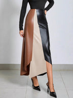Faux Leather Skirt With High-Waist And Asymmetric Slit For Women 2026